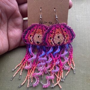 Jelly fish seed bead earrings! Pink and purple beaded on sterling silver…